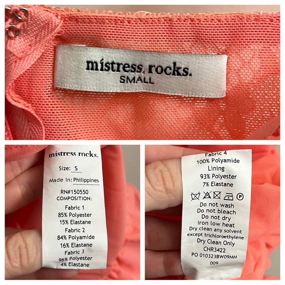 Mistress Rocks Coral Lace Ruched Mini Dress Small - Picture 11 of 12